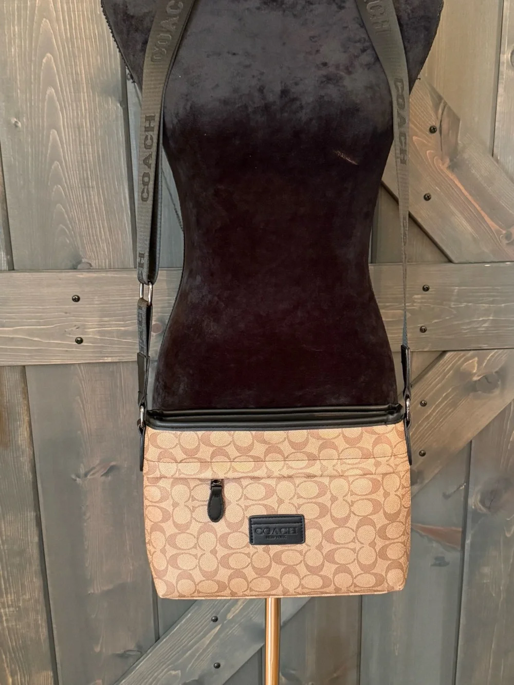 Coach Tan and Black Signature Messenger Crossbody